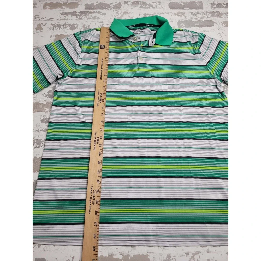 NIKE Golf Tour Performance Polo Shirt‎ Dri-Fit Mens L Green Striped Short Sleeve